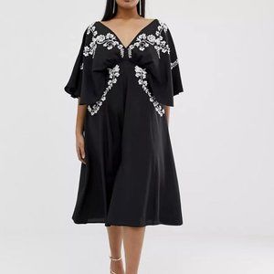 ASOS Design kimono-sleeve embroidered midi dress